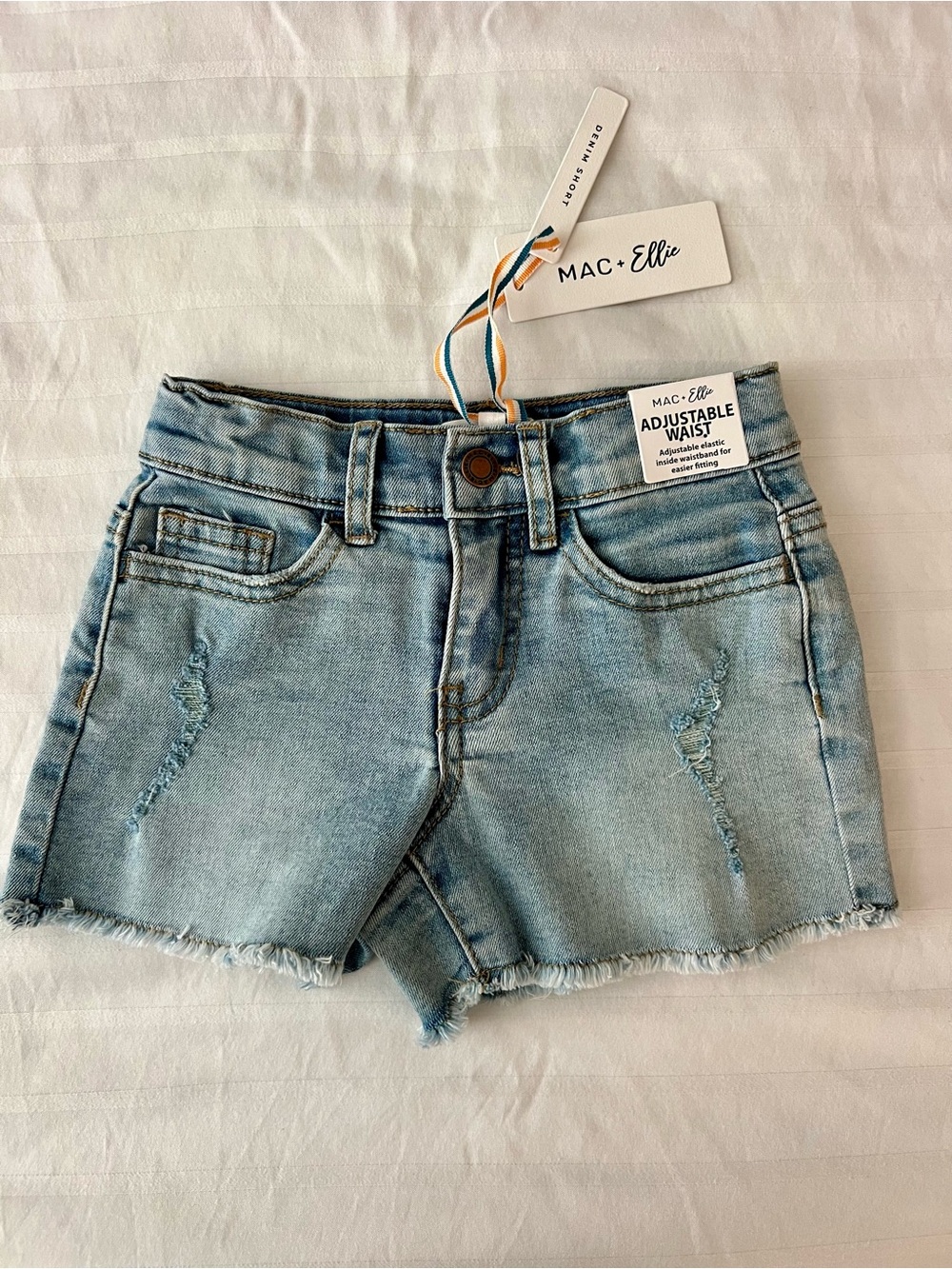Light Blue Girls' Denim Shorts with Adjustable Waist